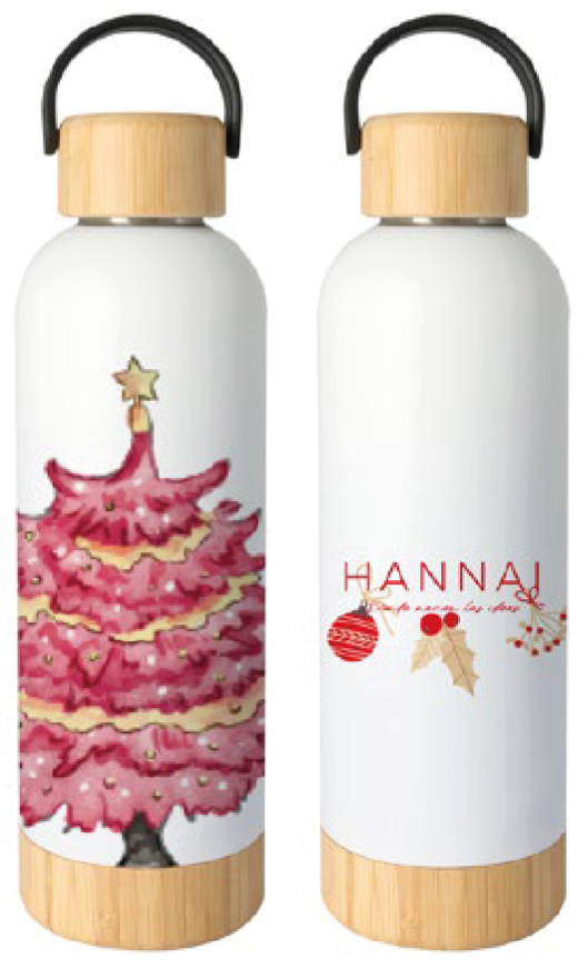 BOTELLA TERMO BAMBU  HANNAI CHRISTMAS ARBOL ROJO