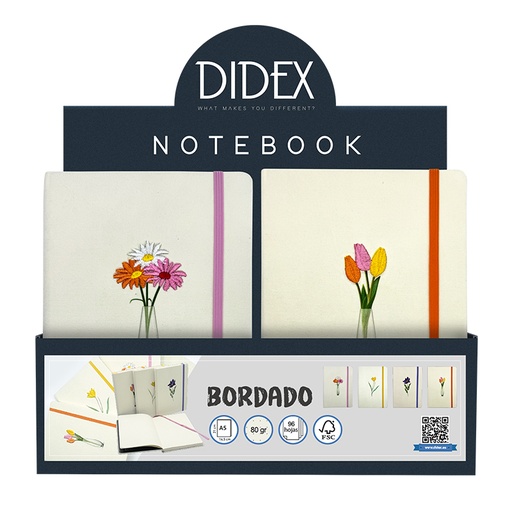 NOTEBOOK BORDADO (21BL) - SURTIDO EXPOSITOR 12PZS.