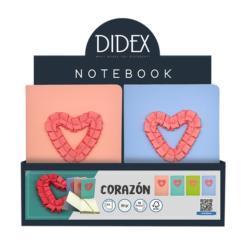 NOTEBOOK CORAZON (21BL) - SURTIDO EXPOSITOR 12PZS.